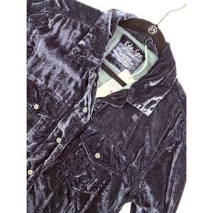 Kyla Seo Rosie Blue Crushed Velvet Trucker Western Boho Silk Blend Jacket S NWT